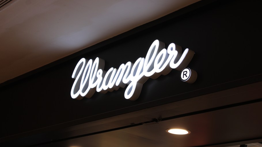 17 August 2019, Medan City, Indonesia- Wrangler is an American manufacturer of jeans and other clothing items, particularly workwear. The brand is owned by Kontoor Brands Inc., which also owns Lee