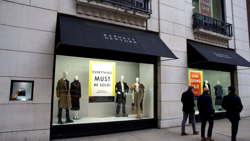 Barneys closing down saleBarneys closing down sale, New York, USA - 22 Nov 2019Days after Barneys New York was sold for pieces, the store-closing sales have started, with windows bearing signs that proclaim 'Everything must be sold!' and in a smaller font: 'Goodbuys, then goodbye!'