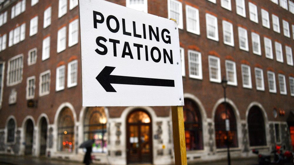 A polling station sign in London, Britain, 10 December 2019. Britons go to the polls on 12 December in a general election.Brexit Party General Election, London, United Kingdom - 10 Dec 2019