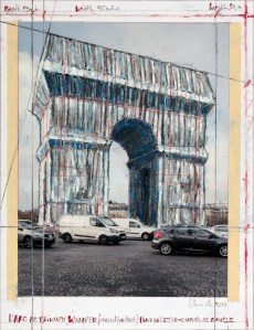 L'Arc de Triumph, Wrapped (Project for Paris) Place de l'Etoile – Charles de Gaulle Collage 2019 11 x 8 1/2" (28 x 21.5 cm) Pencil, wax crayon, enamel paint, photograph by Wolfgang Volz and tape.