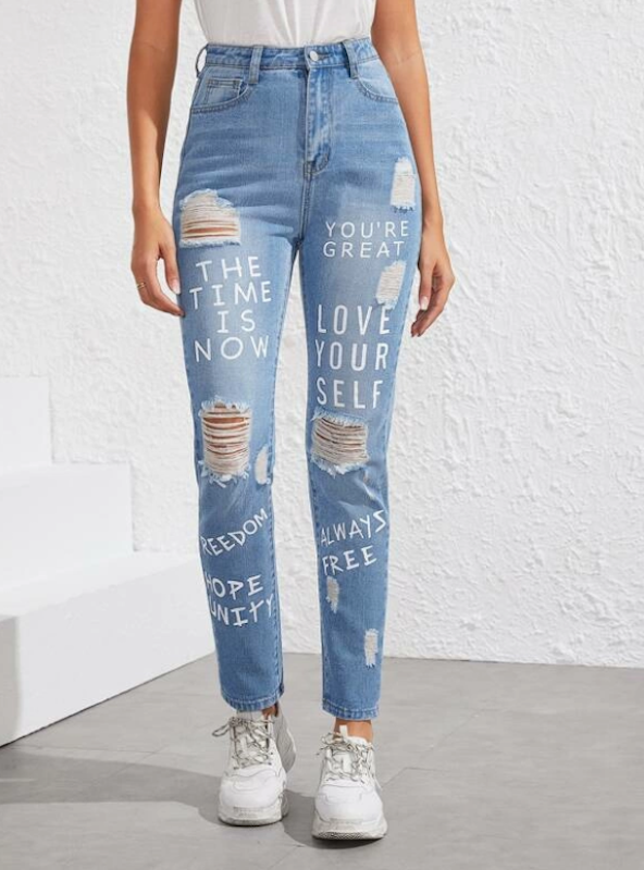 Make Blue Monday less sad (but more blue) with quirky denim featuring inspirational quotes, positive messages and bright colors.