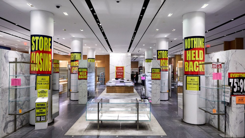 The entryway to Barneys' men's shop cleaned of its contents.