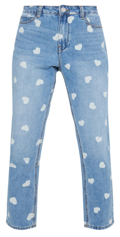 Celebrate Valentine’s Day in style with these colored and embellished denim pieces featuring bright reds, heart prints and more.