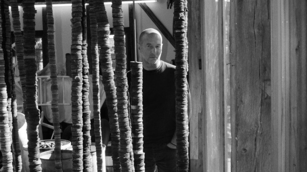 Helmut Lang in his studio in Long Island.