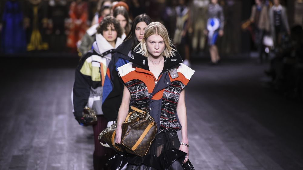 Models on the catwalk Louis Vuitton show.
