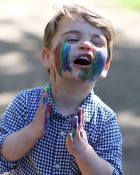 Prince Louis has taken out his paints and bright colors to add a little joy to lockdown.