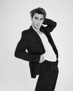 MSGM’s cotton suit and Burberry cotton top. Versace shoes.