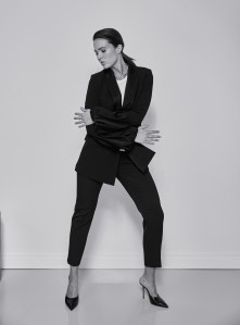 Derek Lam 10 Crosby’s crepe blazer (worn throughout) and Totême’s cotton and elastane tank (worn throughout).