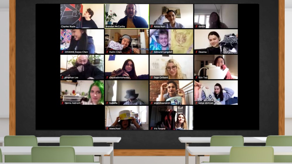 Students at The New School's Parsons School of Design participate in a Zoom meeting to attend Brendan McCarthy's "Fashion Design Thesis: Systems and Society" class.