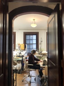 A seamstress at work for Christian Siriano’s effort.