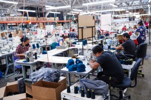 WorkersÕ sewing stations were moved 6 feet apart to comply with social distancing guidelines.