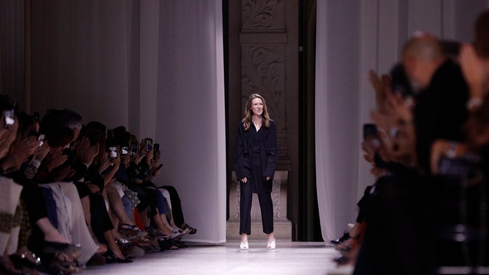Designer Clare Waight Keller accepts applause at the end of the Givenchy Haute Couture Fall-Winter 2020 fashion collection presented in ParisFashion F/W 2020 Givenchy, Paris, France - 02 Jul 2019