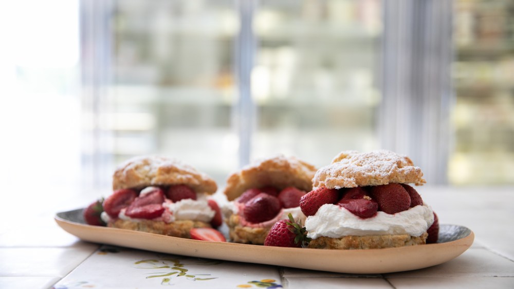 Shortcakes with roasted strawberries.