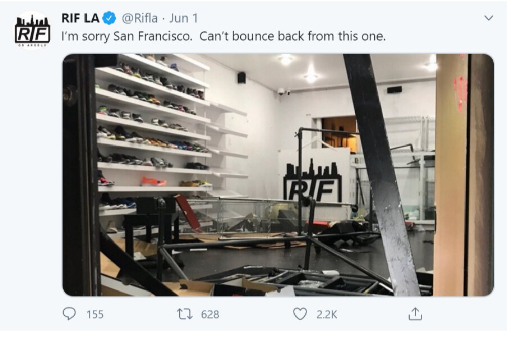 About $300,000 worth of sneakers and streetwear were stolen from RIF SF.