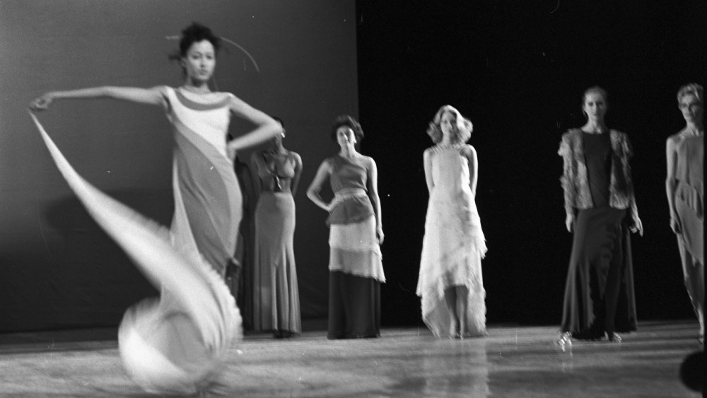 Models dressed in gowns take the stage during the fashion show to benefit the restoration of the Chateau of Versailles, five American designers matching talents with five French couturiers at the Versailles Palace on November 28, 1973 in Versailles, France...Article title: 'One night and pouf! It's gone!Battle of Versailles, Versailles