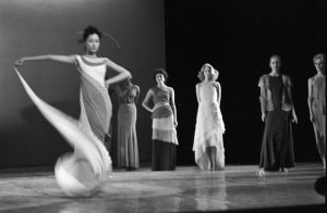 Models dressed in gowns take the stage during the fashion show to benefit the restoration of the Chateau of Versailles, five American designers matching talents with five French couturiers at the Versailles Palace on November 28, 1973 in Versailles, France...Article title: 'One night and pouf! It's gone!Battle of Versailles, Versailles