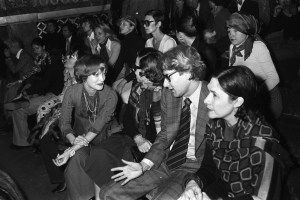 Yves Saint Laurent, Loulou de la Falaise and friends attend the fashion show to benefit the restoration of the Chateau of Versailles, five American designers matching talents with five French couturiers at the Versailles Palace on November 28, 1973 in Versailles, France...Article title: 'One night and pouf! It's gone!Battle of Versailles, Versailles