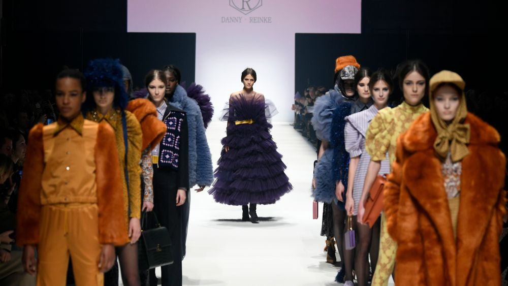 Models walk the runway at the Danny Reinke show during Berlin Fashion Week fall 2020.
