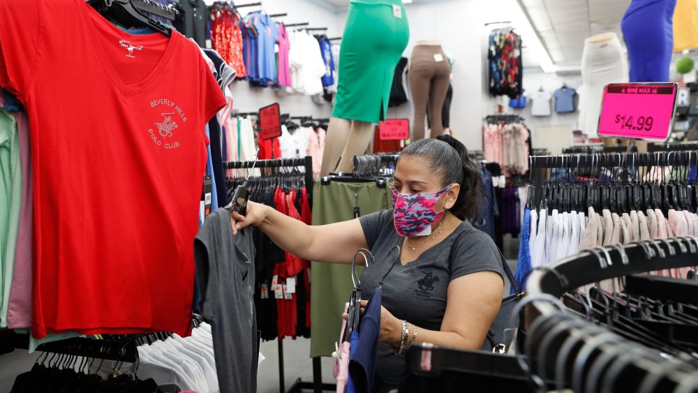 woman mask shopping clothing store
