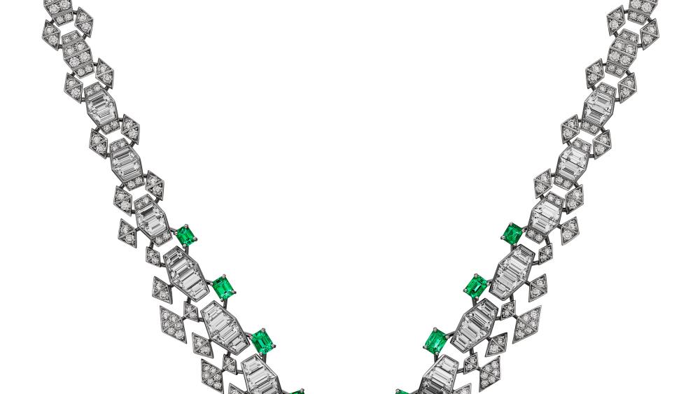 Cartier Gharial emerald and diamond necklace.