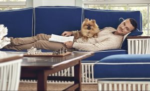 Brunello Cucinelli’s cashmere sweater and cotton and linen pants.
