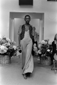 Model Bethann Hardison in Stephen Burrows for Fall 1975.
