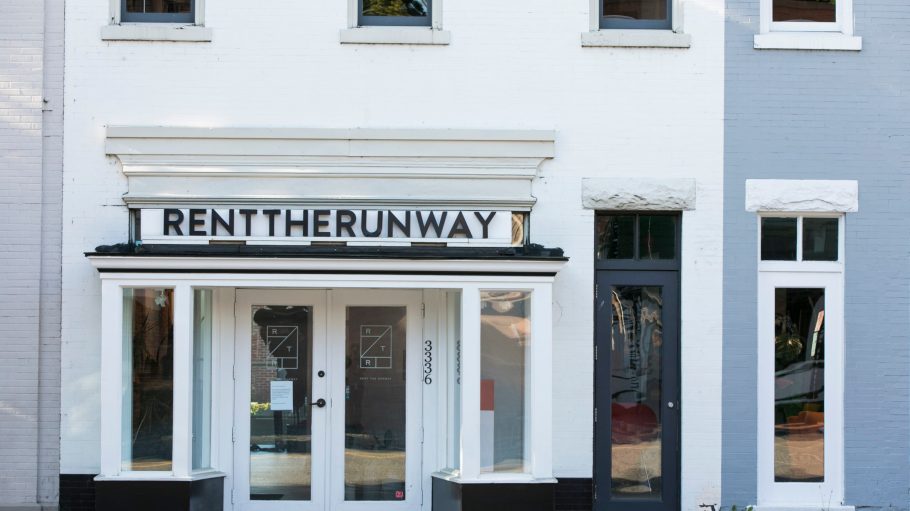 A logo sign outside of a Rent the Runway retail store location in Washington, D.C.