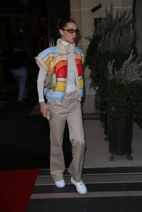 Bella Hadid seen leaving Hotel Plaza Athénée during Paris Fashion week Paris February 26 th 2020. 25 Feb 2020 Pictured: Bella Hadid. Photo credit: KCS Presse / MEGA TheMegaAgency.com +1 888 505 6342 (Mega Agency TagID: MEGA618368_005.jpg) [Photo via Mega Agency]