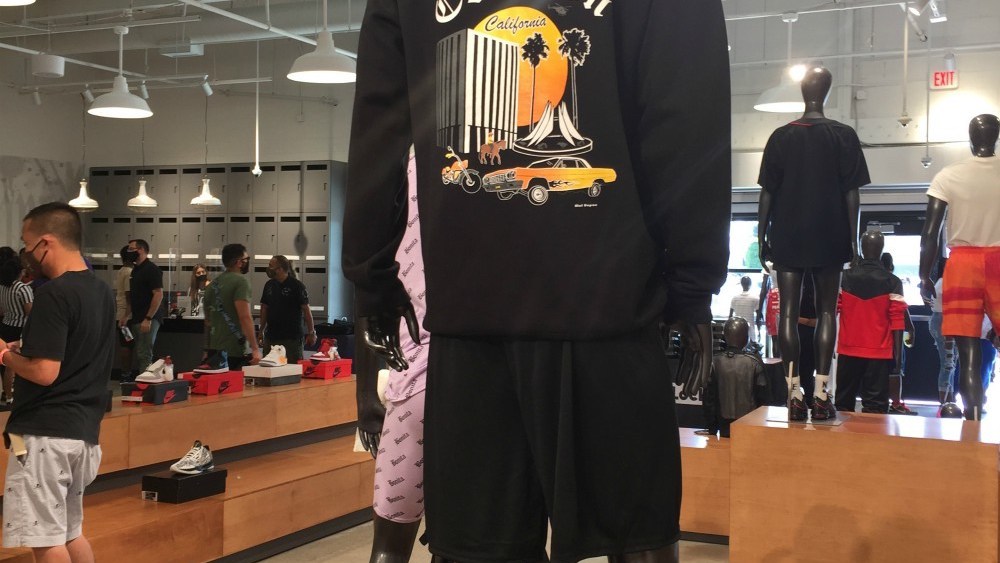 A hoodie designed by Mel Depaz at Foot Locker's Compton community store.