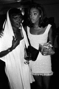 Grace Jones with Naomi Campbell at her birthday party.