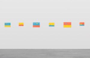 Ugo Rondinone. mattituck in january, 2020. Watercolor on canvas, artist’s frame; 6 parts.