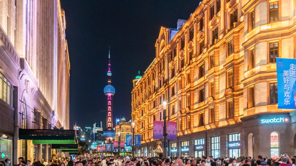 Crowds walking Nanjing Road East, a popular pedestrian strip in Shanghai on Sep. 13, 2020.
