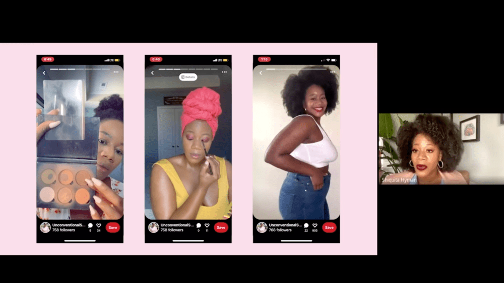 Fashion and beauty influencer Shiquita Hyman likes Story Pins' editing features and ability to search Black beauty trends.