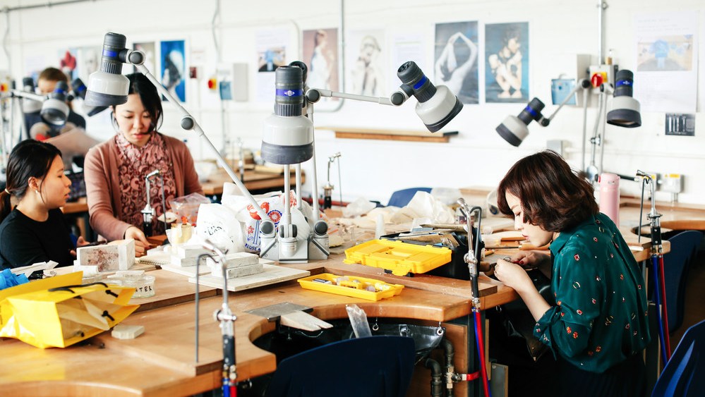 Student Ayano Kamakiri working in the London College of Fashion studio
