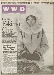 An archival WWD cover featuring a look from Jean Paul Gaultier's "trans-Siberian" collection.
