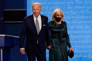 Former Vice President Joe Biden and his wife Jill Biden during the first presidential debate Tuesday, Sept. 29, 2020.