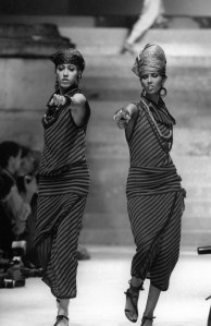 On the runway at Kenzo RTW Spring 1984 in Paris.