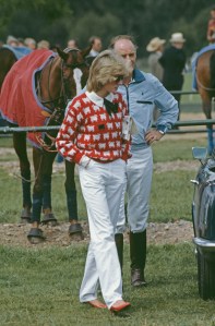 Diana wearing a Muir and Osborne 'black sheep' sweater.  Princess Diana was the inspiration for the collection, and Rowing Blazers recreated this sweater.