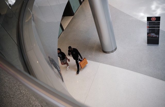 Shoppers walk around the Beverly Center on May 29, 2020 in Los Angeles, California.