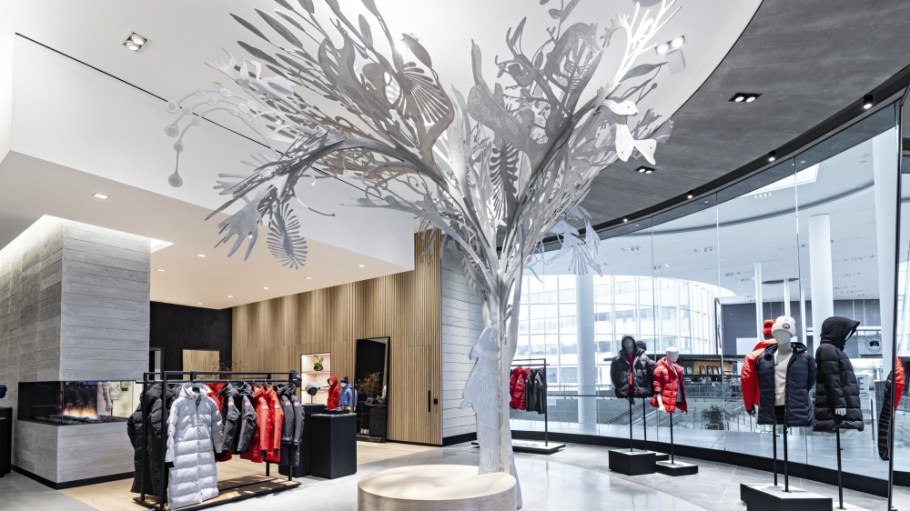Canada Goose supports local art, such as the "Story Tree" in its Yorkdale store