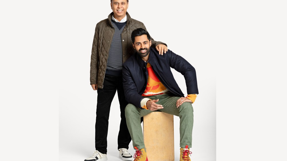Hasan Minhaj and his father, Najme Minhaj, in the Cole Haan x Hasan Minhaj collaboration collection.