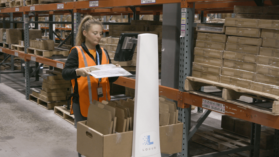 Locus Robotics offers automated warehouse robots equipped with tablets and designed to pick and pack any type of toe, box, bin or container.