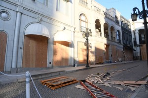 Boarded up stores across Rodeo Drive in Los Angeles.