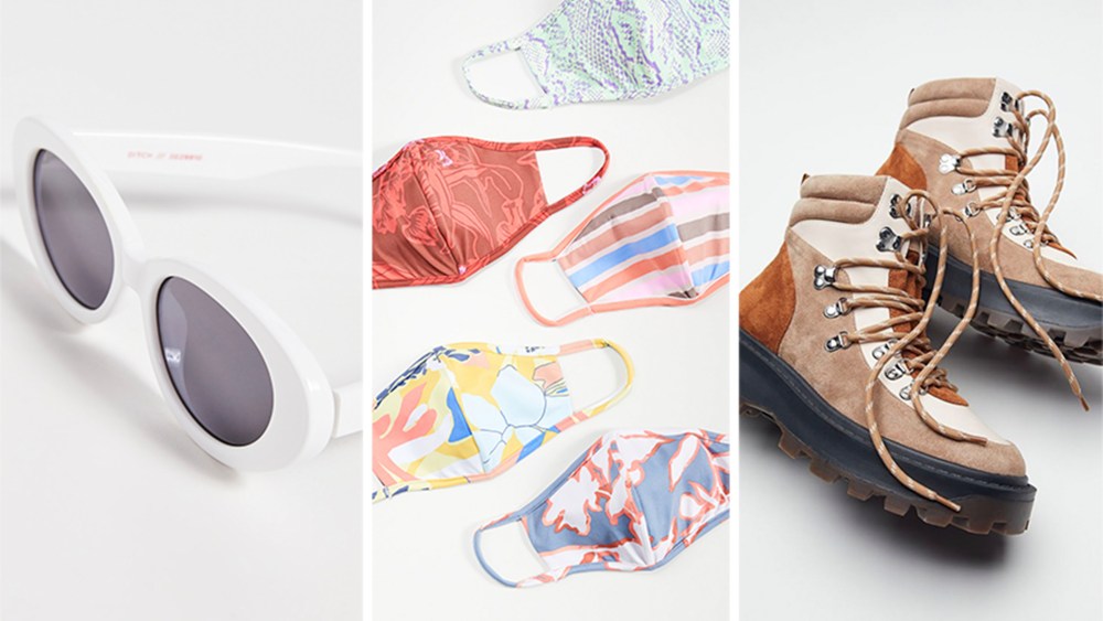 From left: Le Specs x Solid and Stripe, Maaji face masks, and UO Boots.
