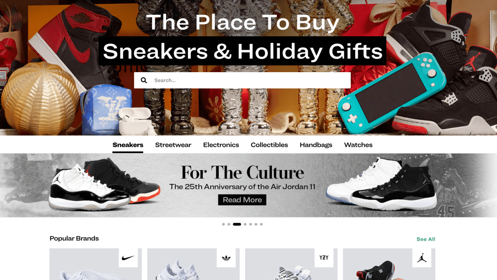 Landing page of StockX