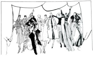 Sketch of the Versailles Restoration Fundraiser event in France by Kenneth Paul Block.