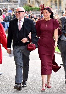 Actress Demi Moore, right, arrives for the wedding of Princess Eugenie of York and Jack Brooksbank at St George’s Chapel, Windsor Castle, near London, England, Friday Oct. 12, 2018. (Matt Crossick, Pool via AP)