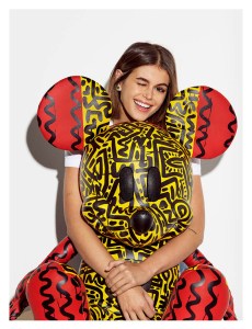 Kaia Gerber in an image from the Coach Presents Disney Mickey Mouse x Keith Haring cookbook.