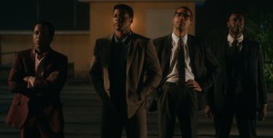 Leslie Odom Jr., Eli Goree, Kingsley Ben-Adir and Aldis Hodge in a film still from "One Night in Miami."