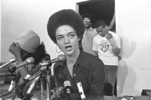 Kathleen Cleaver tells a San Francisco news conference August 24, 1972, she believes the U.S. Central Intelligence Agency is "the main source" behind alleged threats to assassinate her husband, Black Panther Eldridge Cleaver.